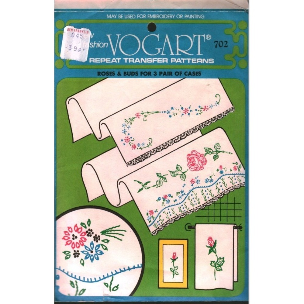 Vogart 702 Repeat Transfer Patterns Vintage Roses Buds Embroidery Iron On Floral